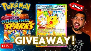 🔴 Surging Sparks Giveaway Stream! Can we hit the Pikachu SIR?