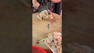 Thai Street Food.The Quick Morning Boxes of Chopped Chickens and Pork. Jae Waen,Mae Sot,Tak