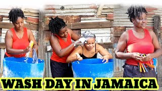 WASH DAY IN JAMAICA|TRADITIONAL BATH PAN AND BRUSH|OUTSIDE HAIR WASH