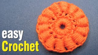 Easy Crochet: How to Crochet a Puff Stitch Flower Motif. Free Crochet Flower Motif pattern.