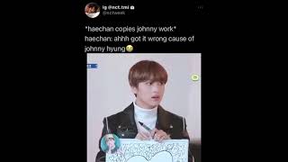 haechan copies johnny work and he got wrong😂