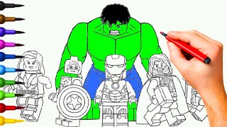 Coloring Page with LEGO Superheroes | Marvel LEGO Avengers Coloring Book