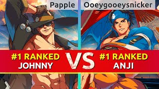 GGST ▰ Papple (#1 Ranked Johnny) vs Ooeygooeysnicker (#1 Ranked Anji). High Level Gameplay