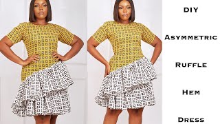 HOW TO MAKE AN EASY DRESS WITH ASYMMETRIC RUFFLE HEM Detailed Tutorial (Cutting & Stitching)