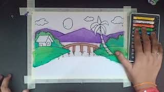 oil pastel drawing/easy oil pastel drawing/drawing/easy scenery drawing/oil pastel scenery drawing