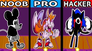 43 FNF Noob pro hakcer Mickey mouse Tails Sonic   Character Test Gameplay vs Playground Mode