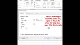 Restrict the Text Length in Excel #shorts #Excel #textLenght #restrict