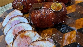 Bacon Wrapped Cheesy Smoked Sausage Stuffed Chicken Thighs!