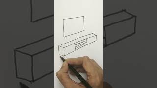 How to draw tv  cabinet unit in 3d perspective easy for beginners #drawing  #shorts