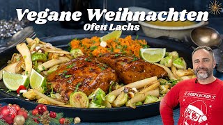 Veganes Weihnachtsessen zum verlieben- Ofen "Lachs" mit Süßkartoffelpüree, Gemüse und Orangensoße