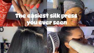 The Fastest/ Easiest Silk press ever! Beginner friendly, at home Natural hairstyle. ❤️‍🔥