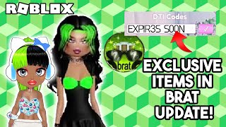 EXCLUSIVE CODE ITEMS IN DTI BRAT UPDATE! EXPIRING SOON! | DRESS TO IMPRESS ROBLOX