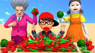 Scary Teacher 3D vs Squid Game EAT Spicy Level Max 5 Times Challenge