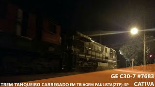 Trem tanqueiro carregado com trio de GE C30-7 em Triagem Paulista(ZTP)-SP