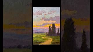 Landscape oil painting using a soft brush