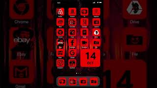 iOS Home screen idea Red, black, dark. iPhone app icon wallpaper design with Widgets Kit app