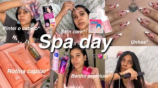 SPA DAY | primeiro GLOW up de 2024🧖‍♀️💖 pintei o cabelo , testando wella , banho premium, unhas …