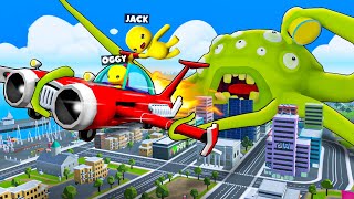 Wobbly Life Oggy Got Cought By Monster While Flying Car With Jack