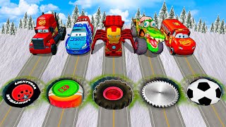 Mega Pits with McQueen and Pixar Cars vs Big & Small Lightning McQueen! BeamNG Drive Battle!