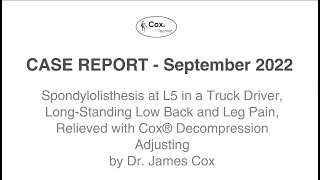 Cox® Case Report - September 2022 - L5 Spondylolisthesis, LBP, Leg Pain