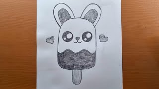 COMO DESENHAR UM PICOLÉ DE COELHO KAWAII | Desenhe um sorvete em forma de coelho com um lápis