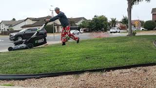 Mowing Lawn in Christmas Pajamas with EGO Mower!