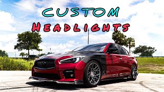 CUSTOM HEADLIGHTS ON MY INFINITI Q50 | ETCHED LOGO | RGB DEMON EYES *1 of 1*