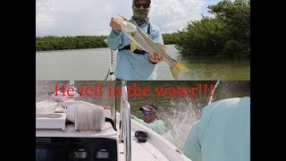 Marco Island snook fishing:Captian falls Over board