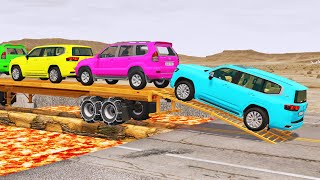 Toyota Cars vs Train | Truck Man Flatbed vs Train Beamng.drive 031