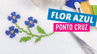 💠Florzinha Azul em ponto cruz com apenas 3 cores - Wagner Reis