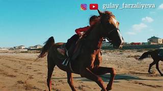 She riding horse🐎 11 year Gulay Farzaliyeva at belinde🐎  (11 yasli qiz at capar)