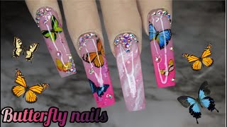 Buttefly nails using nail foils | How to do color ombre with gel | marble nail | gel nails tutorial