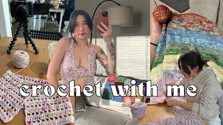 crochet & knit with me | spring crochet ideas, halter top pattern, finished knit project