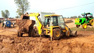 Jcb 3dx Xpert Backhoe Loading Field Mud| Massey 1035 Tractor Attech Bricks Soling Machine John deere