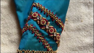 Simple aari work without using ball chain on stitched blouse usinh normal needle!