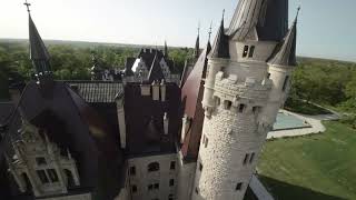 FPV video Moszna zamek castle in Opole Poland Spring. Summer