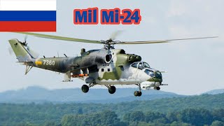 Discover the capabilities of the Mil Mi-24 helicopter currently used by the Russian Air Force.