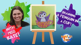 Drawing and Painting for kids - How to Draw a Penguin in a Cup  - Art for kids - Cute drawings