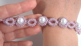 Unique and Elegant!!! How to Crochet Lace with Beads/Tutorial Crochet Ribbon/Author's Design