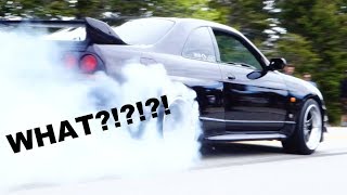 INSANE NISSAN GTR BURNOUT!!! (Modded R33)