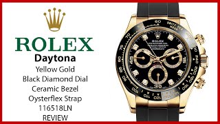 ▶ Rolex Daytona Yellow Gold Black Diamond Dial Ceramic Bezel Oysterflex  Bracelet 116518LN - REVIEW