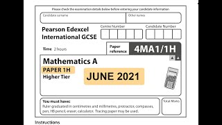 IGCSE Mathematics June 2021 - 4MA1/1H