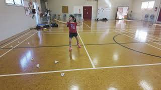 Badminton rotation drill for overhead swing and recovery to mid court, with Yi Linh 7 years old