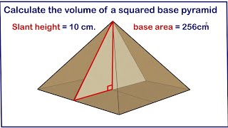 Volume of a pyramid given the slant height and base area.