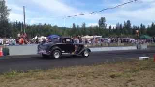 TRIUMPH MOTORCYCLE VS PLYMOUTH COUPE BILLETPROOF ERUPTION DRAGS TOUTLE, WA 2013