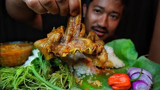 Eating spicy and yummy pig ear | lots of green veggies 😋🌶️