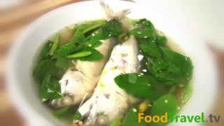 Thai Food - Mackerel and Hot Basil Soup (Tom Yum Nam Sai Bai Ka Prao)