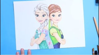 Frozen Princess Anna and Elsa Drawing Coloring  | Prenses Anna ve Elsa Çiz ve Boya