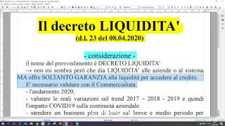 011 DL Liquidità d.l. n.  23 del 08 04 2020_video 01_Premessa e considerazioni