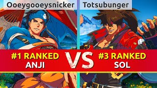 GGST ▰ Ooeygooeysnicker (#1 Ranked Anji) vs Totsubunger (#3 Ranked Sol). High Level Gameplay